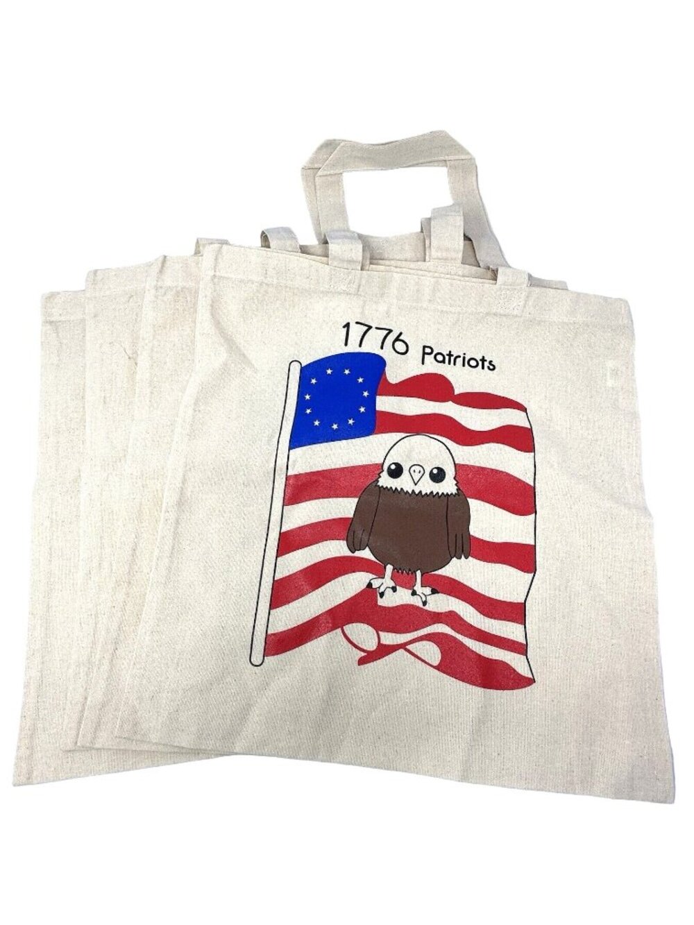 American Flag Bald Eagle Canvas Tote Bag 1776 Patriots 14 x 15 In Set of 4